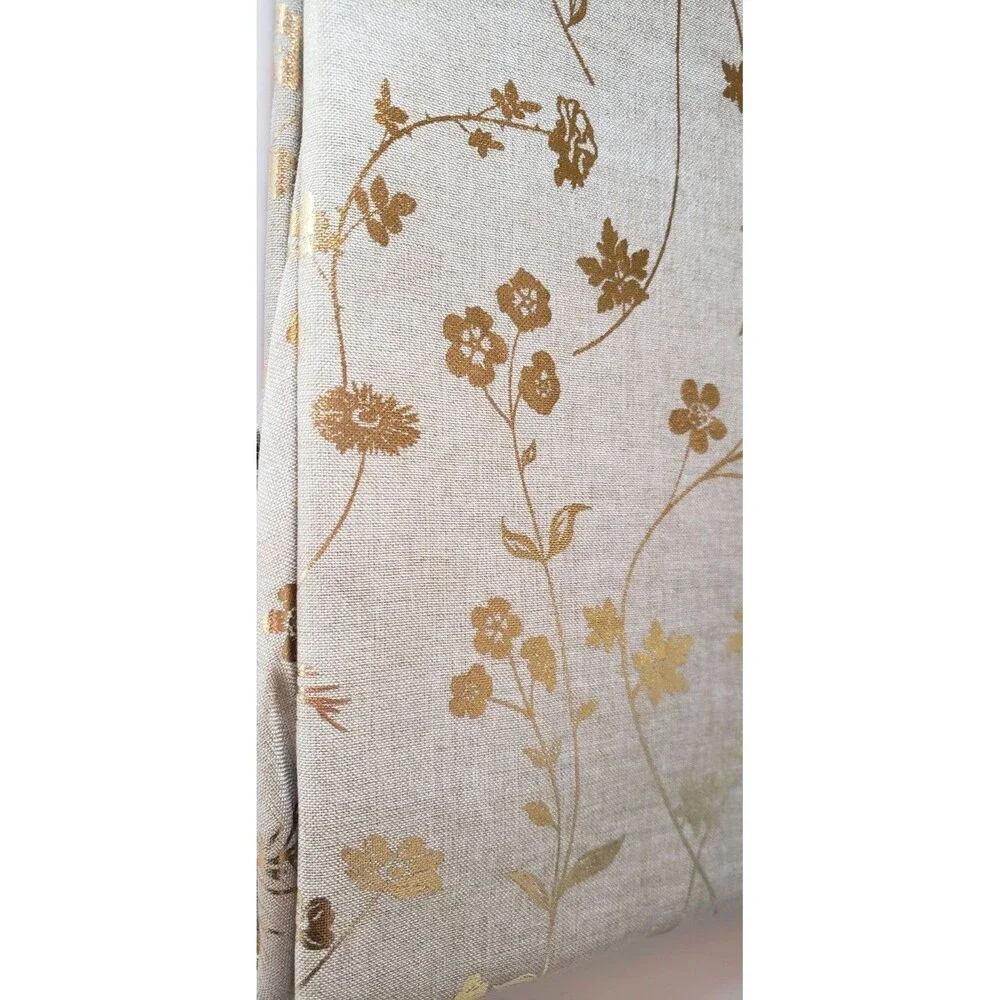NWT Colordrift Deluxe Gold Metallic Leaf Floral Tablecloth & 6 Napkins Set